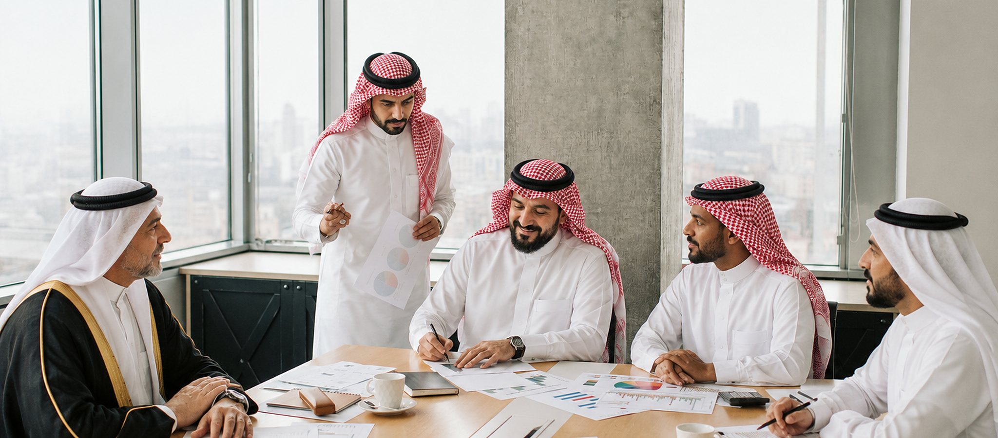 محامو مجموعة الشهري في اجتماع مع موكّلين